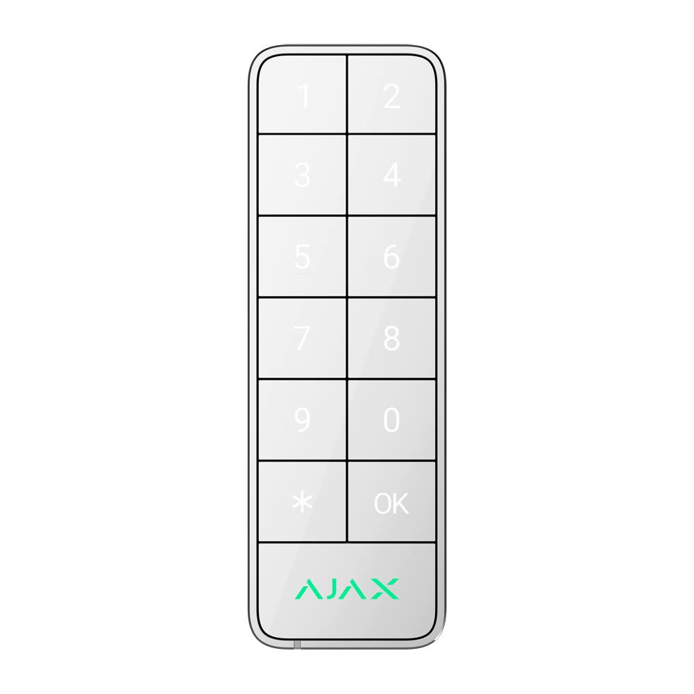 Clavier extérieur IP66/IK08 avec lecteur RFID - Armement/désarmement complet ou groupé - Authentification: codes, lecteur RFID ou Bluetooth - Indication sonore et par LED - Contrôle des scénarios d'automatisation - Certifié Grade 3 - Blanc