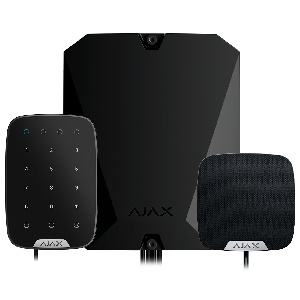 Kit d'alarme professionnelle - Certifié Grade 3 - Communication Ethernet et double SIM 2G - Protocoles Jeweller, Wings et Fibra - Inclus: centrale hybride, clavier et - sirène d'intérieur