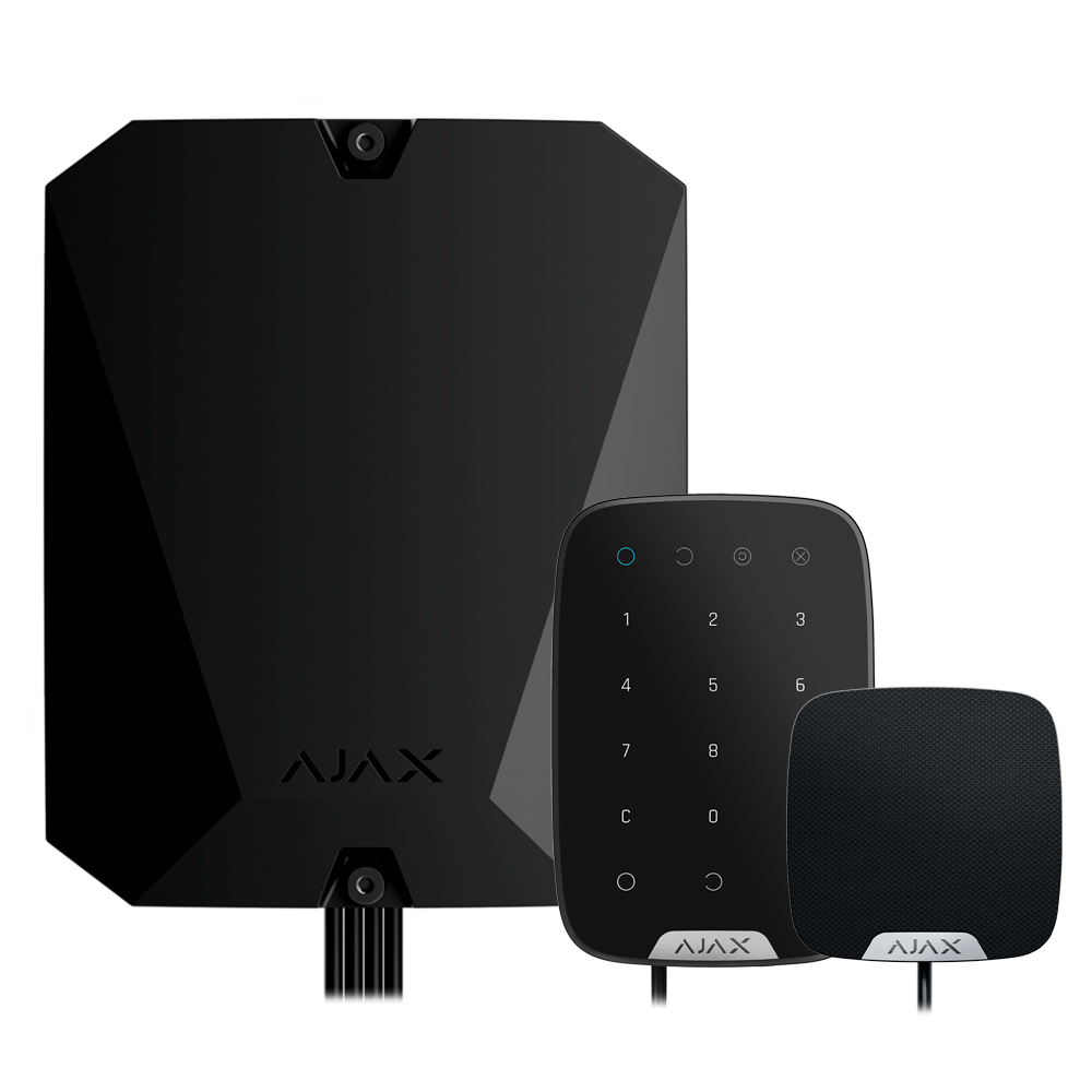 Kit d'alarme professionnelle - Certifié Grade 3 - Communication Ethernet et double SIM 4G - Protocoles Jeweller, Wings et Fibra - Inclus: centrale hybride, clavier et - sirène d'intérieur