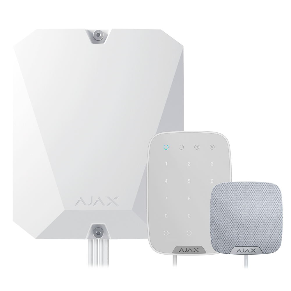 Kit d'alarme professionnelle - Certifié Grade 3 - Communication Ethernet et double SIM 4G - Protocoles Jeweller, Wings et Fibra - Inclus: centrale hybride, clavier et - sirène d'intérieur