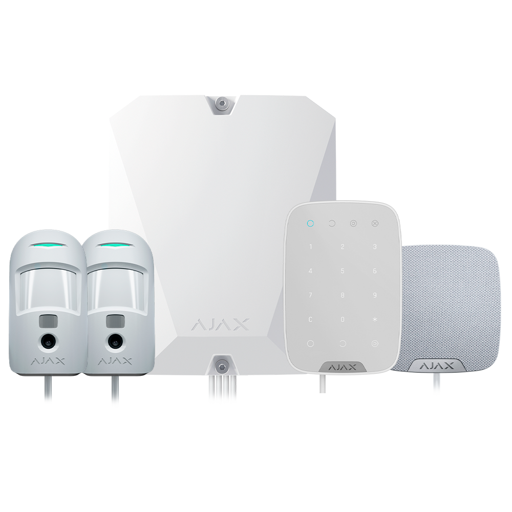 Kit d'alarme professionnelle - Certifié Grade 2 - Communication Ethernet et double SIM 2G - Protocoles Jeweller, Wings et Fibra - Inclus: panneau hybride, clavier, - sirène intérieure et 2 PIRCAMs