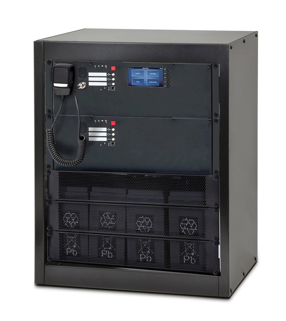 Système compact de sonorisation et d'alarme vocale EN 54 avec 6x500 W, 6 messages simultanés et connexion 2xSFP. Montage en rack 15U