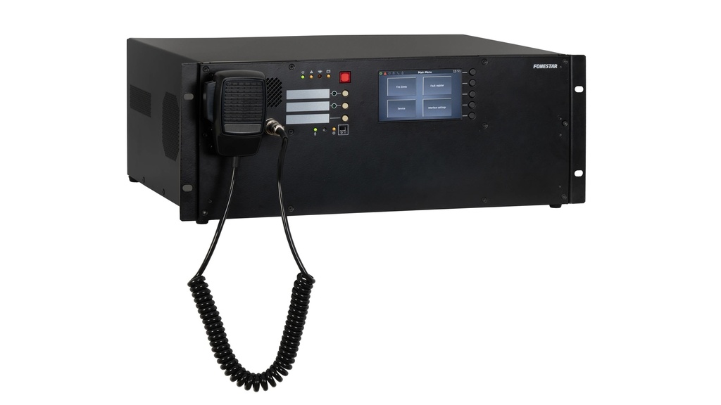 EN 54 système compact de sonorisation et d'alarme vocale montable en rack avec 2x320 W, 2 messages simultanés et connexion 2xSFP