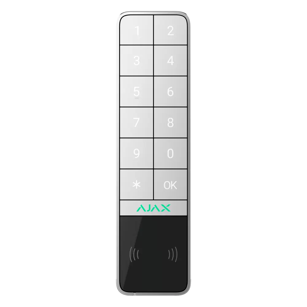 Ajax - Clavier indépendant - Certificat de grade 2 - Bidirectionnel - Sans fil 868 MHz Jeweller - Antenne interne portée de jusqu'à 1700 m en champs libre - Tamper anti-ouverture - Permet l'armement total/partiel/desarmement par code - 