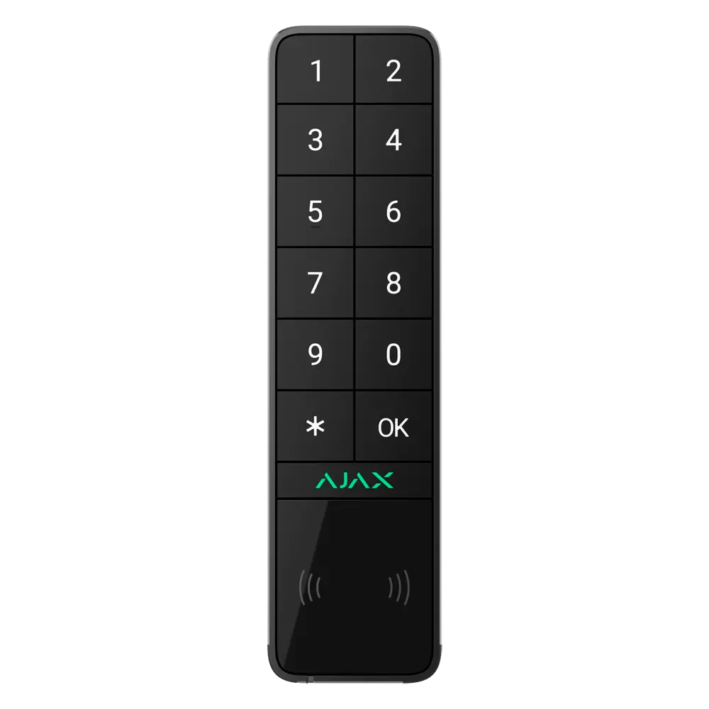 Ajax - Clavier indépendant - Certificat de grade 2 - Bidirectionnel - Sans fil 868 MHz Jeweller - Antenne interne portée de jusqu'à 1700 m en champs libre - Tamper anti-ouverture - Permet l'armement total/partiel/desarmement par code - 