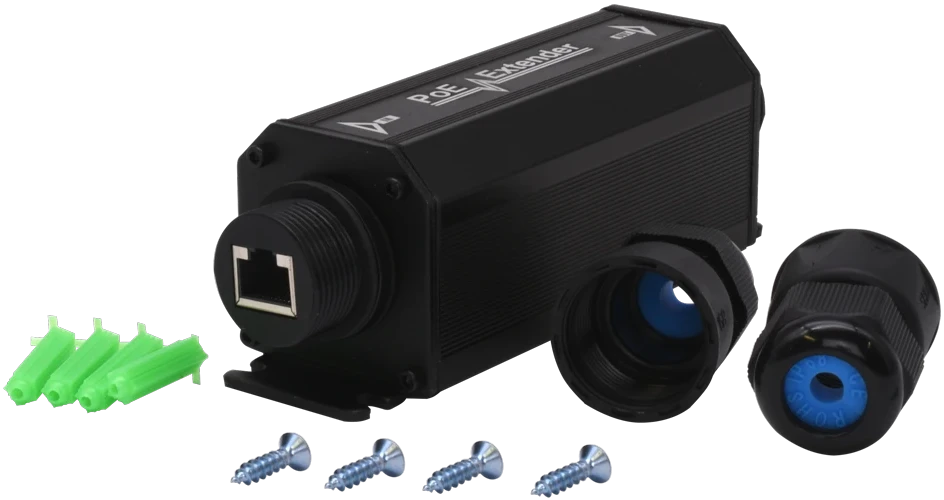 Repeteur POE/POE+ 1000Mbps -1E/1S - Répéteur PoE Gigabit permettant de régénérer les paquets IP tous les 100 mètres.