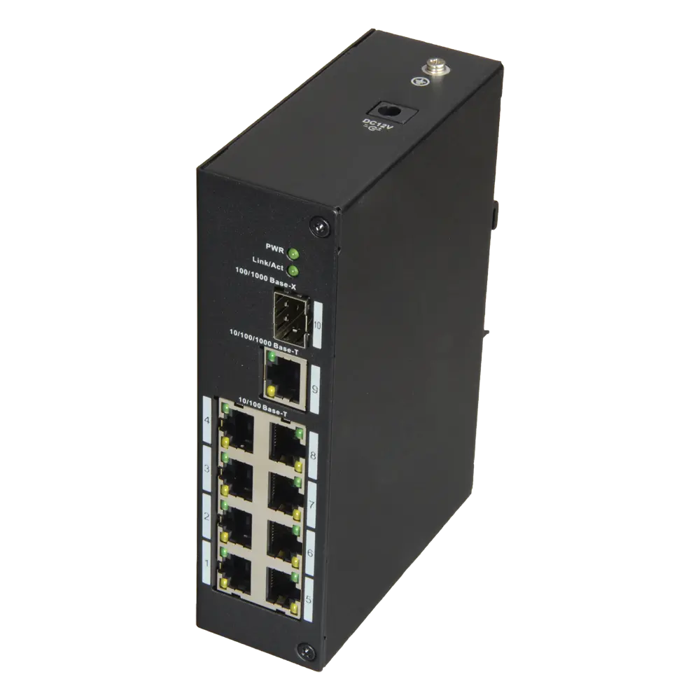 Switch industriel 8 ports RJ45 + 1 Uplink GIGA + 1 SFP Vitesse 10/100 Mbps Plug & Play Technologie d'économie d'énergie