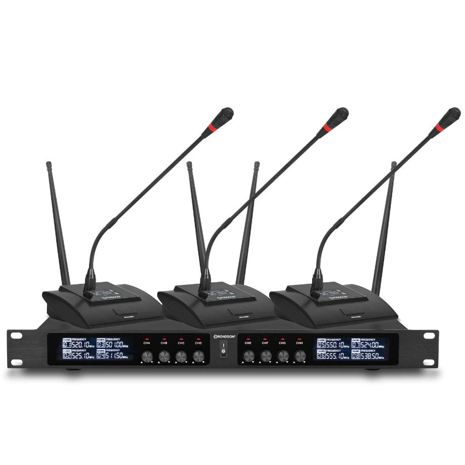 Système de pupitre conférence sans fil, 8 pupitres micro et 1 récepteur, 506 / 524 / 517.7 Mhz
