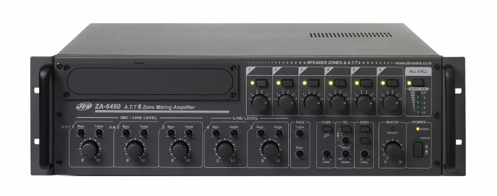 Ampli-préampli 480 W - 6 entrées - 4Ohms - 6 x 100 Volts - 220V/24V