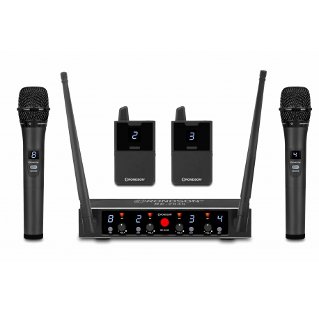 Système UHF 4 canaux diversity avec 2 microphones main et 2 microphones cravates