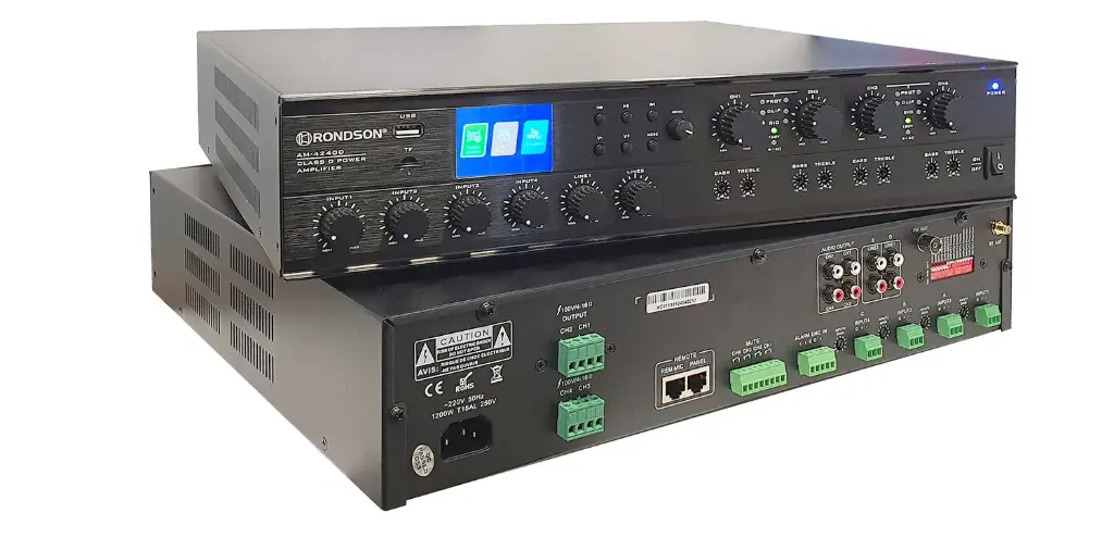 Amplificateur matriciel 4 x 240 W - Matrice audio 4 canaux conçue pour appels multi zones et système de sélection multi sources avec lecteur MP3.