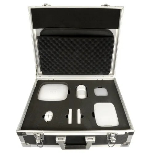 [AJA-DEMOCASE-W] Ajax - Valise démo en métal - Sérigraphie extérieure avec logo AJAX - Résistant et de haute qualité - Inclus des produits qui sont totalement fonctionnels - Contenu: