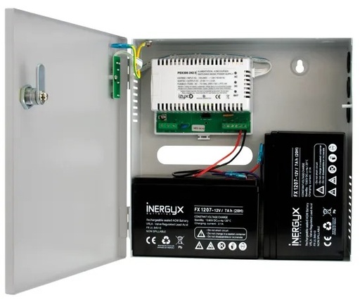 [IZX-PSX300-242.5] Alimentation Chargeur (secourue) en coffret métal PSX300, 230V AC / 24V DC (27,6V) / 2,5A, 265 x 265 x 72 mm, voyants d'état en façade, triple protection en sortie (court-circuit / surcharge / surtension)