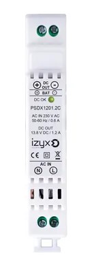 [IZX-PSDX1201.2C] Alimentation PSDX chargeur (secourue) rail DIN 1M 230V AC / 12V DC (13,8V) / 1,2A, triple protection en sortie (court-circuit / surcharge / surtension)