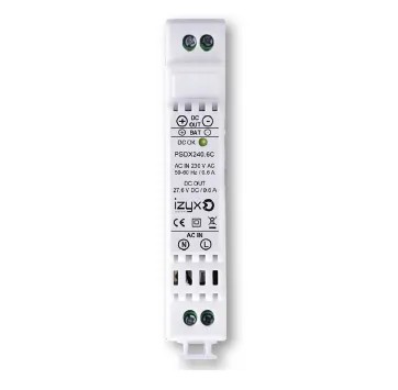[IZX-PSDX240.6C] Alimentation PSDX chargeur (secourue) rail DIN 1M 230V AC / 24V DC (27,6V) / 0,6A, triple protection en sortie (court-circuit / surcharge / surtension)