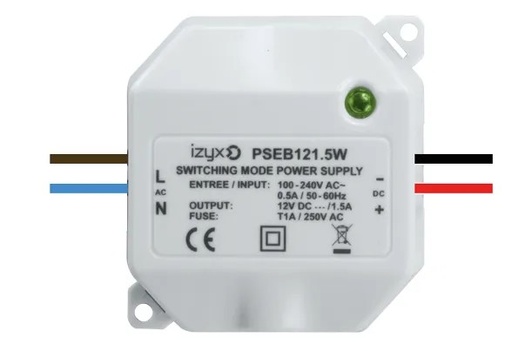 [IZX-PSEB121.5W] Alimentation miniature 230v ac / 12v dc / 1,5a a fils / ip 55