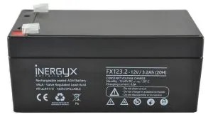 [BAT-BAT12V3V0] Batterie rechargeable VRLA INERGYX, 12V / 3,2 Ah - Bac FR UL94 V-0 - 134 x 67 x 62/67 mm - Bornes FASTON F1 - 4,75 x 0,8 mm