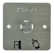 [IZX-SS19P201] Bouton poussoir SS19, acier inox, Ø 19 mm, Contact NO+NC, raccordement par bornes à vis + Plaque acier inox SSP201, 80 x 80 mm, perçage Ø 19 mm, pictogrammes "Porte + doigt" et "PORTE" en braille
