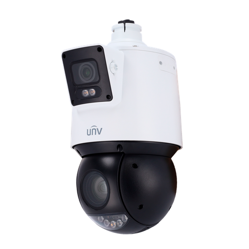[UNV-IPC94144SFW-X25-F40C] Caméra IP à double objectif de 4 mégapixels Gamme Prime CMOS 1/2,7" - 1/1,8" Objectif PTZ 4,8 ~ 120 mm (25X) | Objectif fixe de 4 mm Audio, PoE+, Micro SD. WEB, Logiciel CMS, Smartphone et NVR