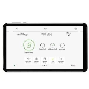 [KSI-ERGO-T] Clavier ergo-T à grand écran tactile haute résolution 7" (1900x1200). Interface PoE ou alimentation 12Vdc, installation murale sur DIN503 ou boîtier circulaire avec entraxe de 60 mm. Dimensions: 187x110x 341 mm. noir.