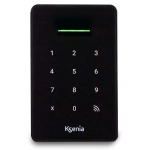 [KSI-ERGO-XB] Clavier extérieur à membrane ergo-X ; avec 2m de câble 8x0.22mm, 2 bornes I/O (OC 500 mA max.). Lecteur RFID intégré, avertisseur sonore multi-tons et protection anti-vandale.Montage dans boîtier encastrable DIN503. noir.