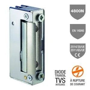 [IZX-35X10] Gâche électrique 35 symétrique, à encastrer 16 mm, 4800 N, à rupture de courant, 12V DC, diode transil TVS intégrée