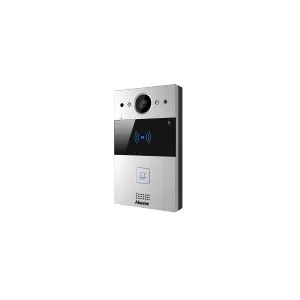 [AKU-R20A-S-1] Interphone vidéo compact SIP avec 1 bouton (Video & Lecteur de carte). Caméra 3MP Grand Angle 120° Anti-vandale. Façade aluminium - Montage Saillie. Prévoir boitier de montage pour encastré.