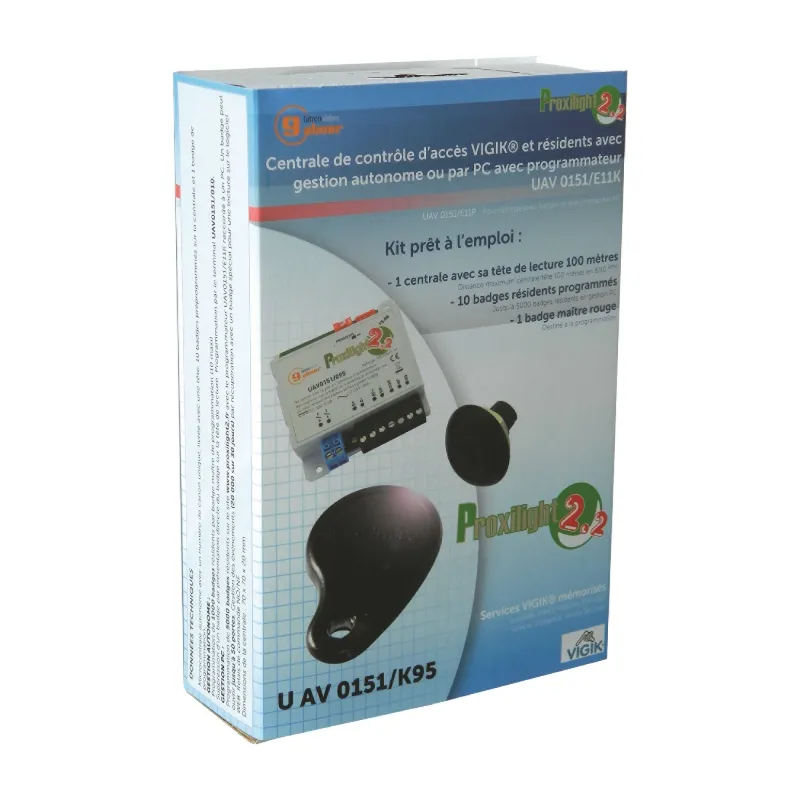 [EVI-UAV0151/K95] Kit centrale de contrôle d'accès U AV 0151/095 avec 10 badges résidents pré-programmés et 1 badge maitre (PROXIMAN)