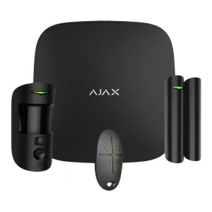 [AJA-STARTERKIT-CAM-B] Kit d'alarme professionnelle Degré recommandé 2 Communication Ethernet et double carte SIM GPRS Sans fil 868 MHz Jeweller et Wings Ajax HUB 2, 1PIRCAM 1 Contact magnétique et 1 télécommande