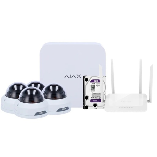 [AJA-NVRKIT108T-2W] Kit de vidéosurveillance AJAX - Enregsitreur 8 canaux - 4 Caméras Wi-Fi de 2Mpx Uniview - Routeur Wi-Fi 4 ports - Disque dur de 1 To 