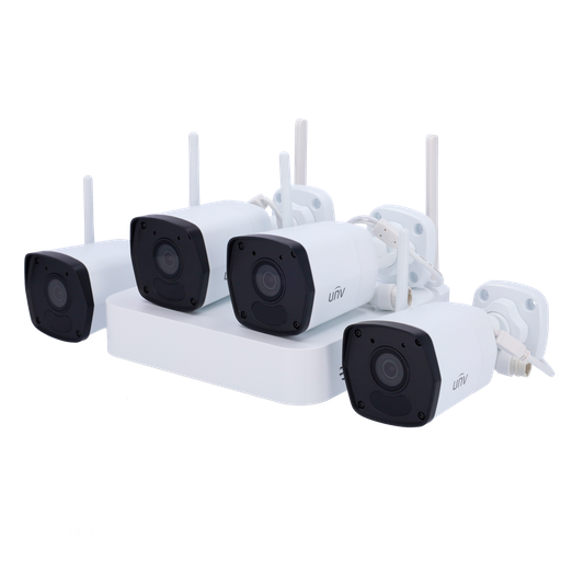 [UNV-KIT114-B42W] Kit de vidéosurveillance Uniview - Connexion Ethernet et WiFi - NVR 4 canaux IP - 4 caméras bullet IP67 - Plug &amp; Jouer | Wifi Cascade - Interface WEB, CMS, Smartphone et NVR