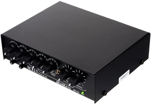 [ROS-MX153] Mini mixeur stéréo - 2x entrées XLR niveau micro - 3x entrées auxiliaires RCA-EQ basses et aigus-Sortie RCA mono ou stéréo - Alimentation secteur fournie - Dimensions: 140 mm x 150 mm x 44 mm 