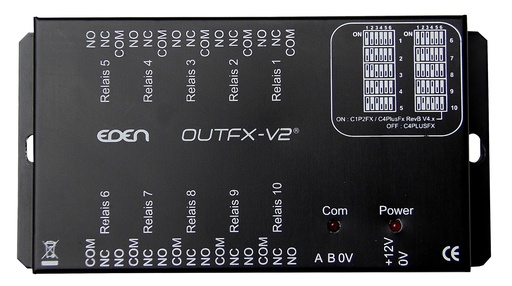 [EDN-10017] Module d'extention OUTFX 10 sorties relais Communication sur BUS RS485 jusqu'a 10 modules OUTFX par centrale. Alim 12Vdc non fourni