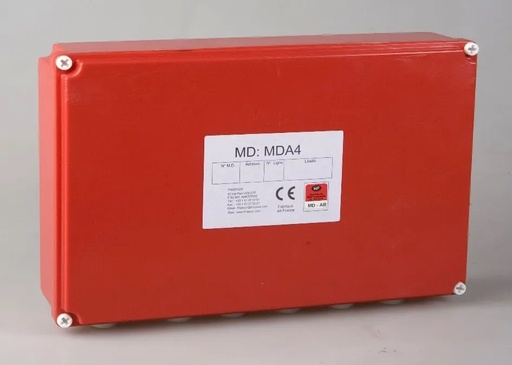 [FIN-ACC0059-FIN01] Module déporté comprenant 4 fonctions configurables en commandes ou en entrées. Le module MDA4 est auto-codable et intègre des isolateurs de court-circuit.