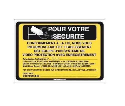 [ADE-3902-AP-V-150] Panneau Pour votre Sécurité, Vidéo Protection  150x105 mm Vinyl adhésif 