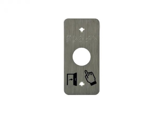 [IZX-SSP101] Plaque acier inox SSP101, 39,5 x 84,5 mm, perçage Ø 19 mm,  pictogrammes "Porte + doigt" et "PORTE" en braille