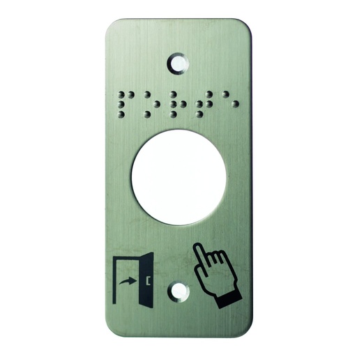 [IZX-SSP125] Plaque acier inox SSP125, 39,5 x 84,5 mm, perçage Ø 25 mm, pictogrammes "Porte + doigt" et "PORTE" en braille