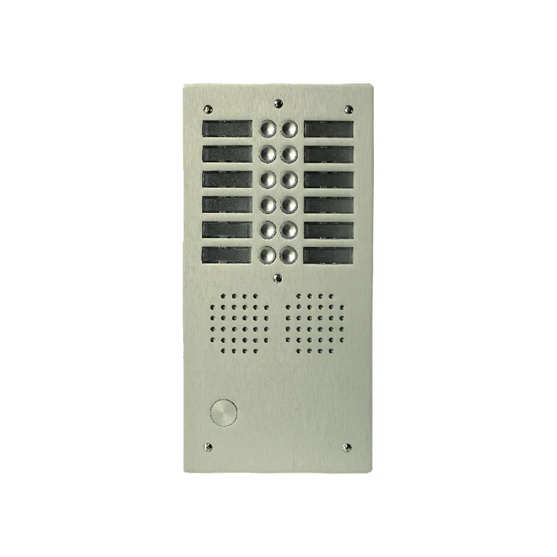 [EVI-UHR2012/CH] Platine aluminium HAUT-RISQUE audio 12 appels 2 rangées Anodisée CHAMPAGNE