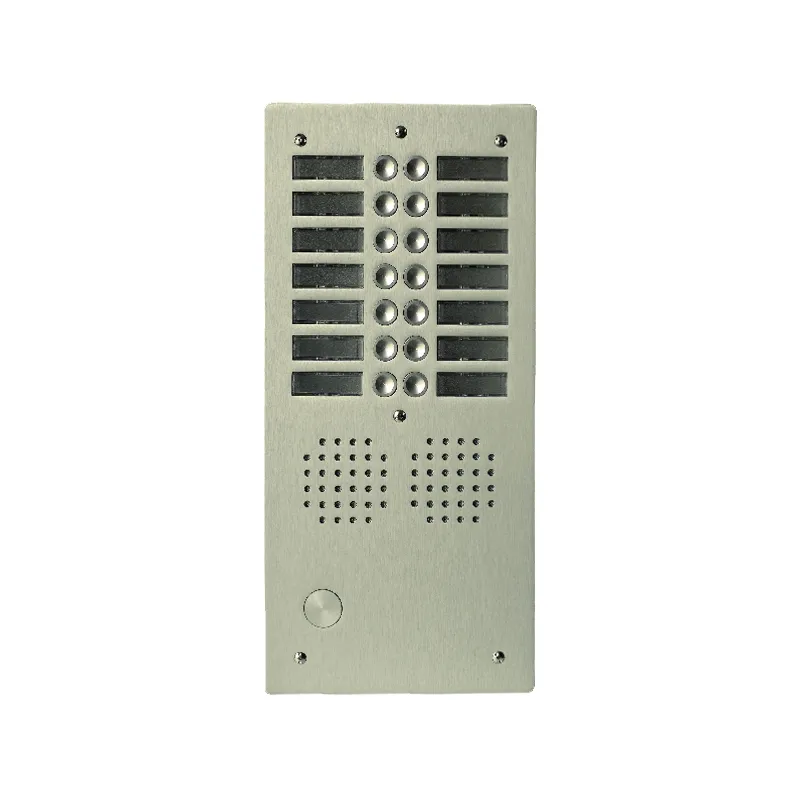 [EVI-UHR2014/CH] Platine aluminium HAUT-RISQUE audio 14 appels 2 rangées Anodisée CHAMPAGNE