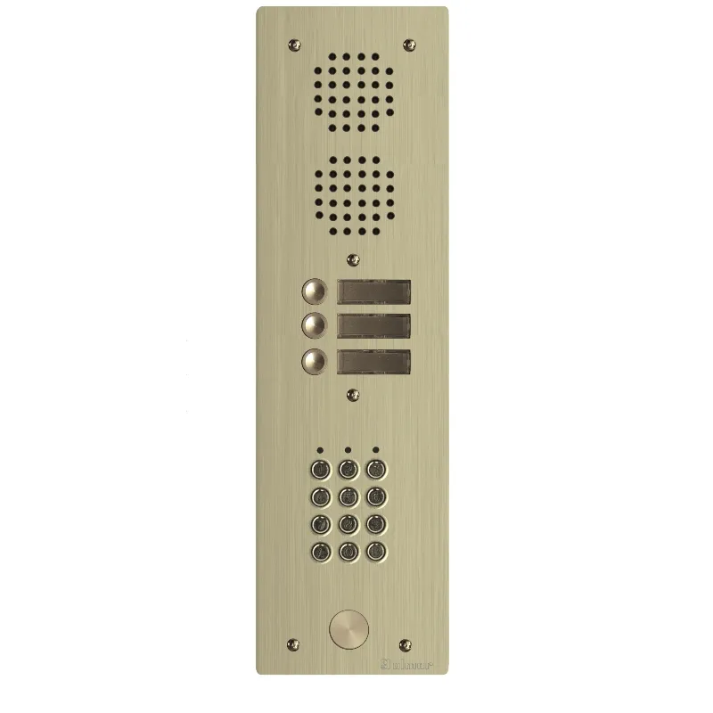 [EVI-UHRCL1003/CH] Platine aluminium HAUT-RISQUE audio 3 appels 1 rangée avec clavier Anodisée CHAMPAGNE