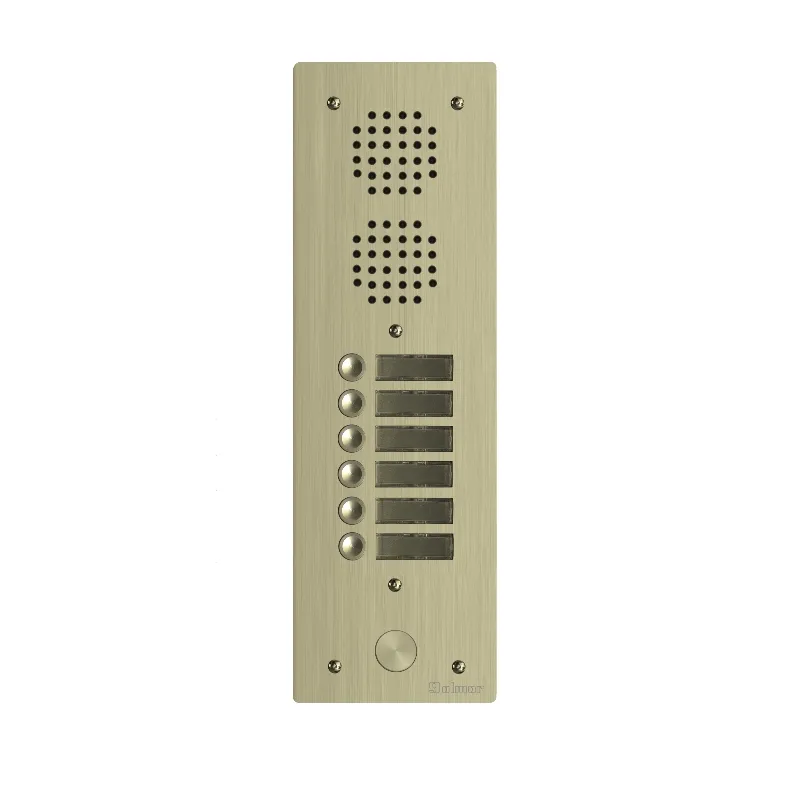 [EVI-UHR1006/CH] Platine aluminium HAUT-RISQUE audio 6 appels 1 rangée Anodisée CHAMPAGNE