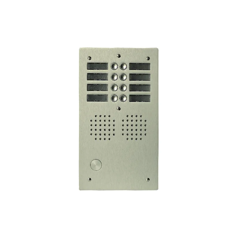 [EVI-UHR2008/CH] Platine aluminium HAUT-RISQUE audio 8 appels 2 rangées Anodisée CHAMPAGNE