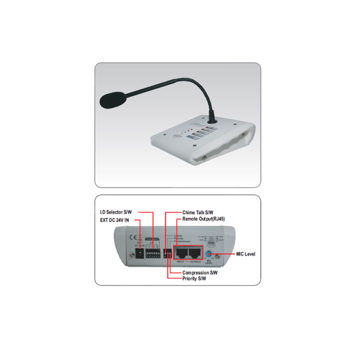 [JDM-RM-400] Pupitre micro à télécommande (carillon et priorité) 4 zones + AG et RR-400 (MA-406/MA-412)