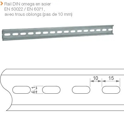[IZX-DRS300] Rail DIN omega en acier 35 x 7,5 mm Longueur 0,3 m Trous oblongs 15 x 6,1 mm
