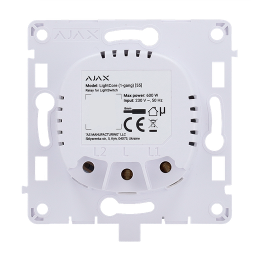 [AJA-LIGHTCORE-1G] Relais interrupteur simple allumage sans fil 868 Mhz Jeweller Portée de communication jusqu'à 1100 m Alimentation 230 V CA 50 Hz Pas besoin de fil neutre