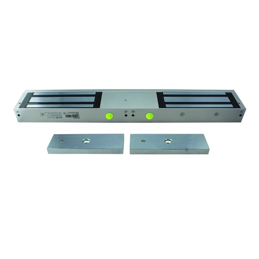 [IZX-EMS1200CD] Ventouse électromagnétique en applique EMS, 2 x 1200 lbs, (2 x série 550 kg), 12 ou 24V DC, à rupture de courant, 1 contact inverseur CO/NO/NF, LED d'état vert/rouge, éjecteur anti-rémanence intégré à la contreplaque, NF S 61-937