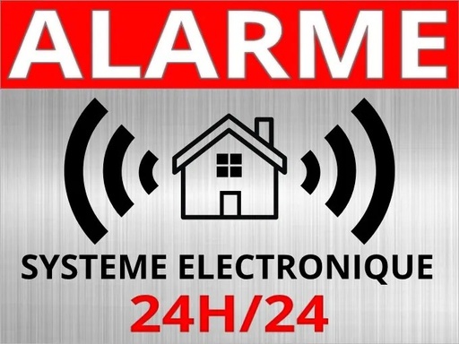 [ADE-STI-AL-AL-FR] Stickers Alarme 24h/24h - Lot de 8 Autucollants Dissuafifs - Effet Alu Brossé -  8 x 6 Cm