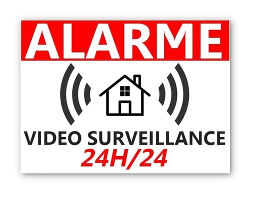 [ADE-STI-AL-BL-FR] Stickers Alarme 24h/24h - Lot de 8 Autucollants Dissuafifs - Blanc - 8 x 6 Cm