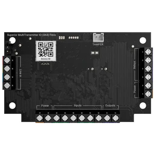 [FIB-MULTITRANSMITTER-IO4X4] Module de 4 entrée / 4 sorties - Protocole Fibra - Certifié Grade 3 - 4 entrées, 2 sorties relais et 2 sorties logiques - Alarme configurable NF, NO, EOL, 2EOL, 3EOL 2 sorties d'alimentation 12V / 50 mA