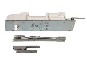 [GRO-GRL214543-1] Kit Complet pivot linteau GRL200-4 BI-TENSION pour portes double action asservi à la détection incendie. Alimentation par le CMSI en 24V/48V . Conforme à la NFS61937-2. Vitesse de fermeture et à-coup final réglable. PLAQUE 108 mm  + BRAS DU HAUT + PLATINE BASSE AVEC CRAPAUDINE MONTAGE FRONTAL